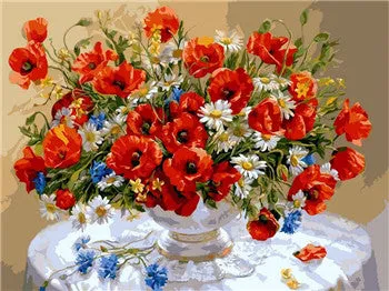5D Diy Diamond Painting Cross Stitch Red Floral Vase Crystal Needlework Diamond Embroidery Flower Full Square Diamond Decorative