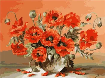 5D Diy Diamond Painting Cross Stitch Red Floral Vase Crystal Needlework Diamond Embroidery Flower Full Square Diamond Decorative
