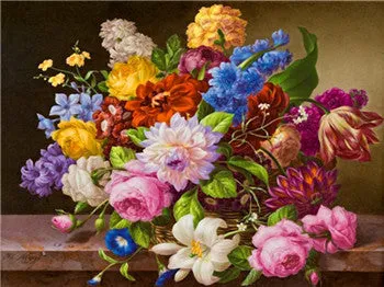 5D Diy Diamond Painting Cross Stitch Red Floral Vase Crystal Needlework Diamond Embroidery Flower Full Square Diamond Decorative