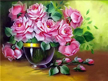5D Diy Diamond Painting Cross Stitch Red Floral Vase Crystal Needlework Diamond Embroidery Flower Full Square Diamond Decorative