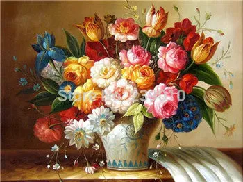 5D Diy Diamond Painting Cross Stitch Red Floral Vase Crystal Needlework Diamond Embroidery Flower Full Square Diamond Decorative