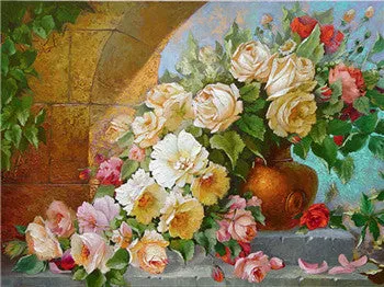 5D Diy Diamond Painting Cross Stitch Red Floral Vase Crystal Needlework Diamond Embroidery Flower Full Square Diamond Decorative