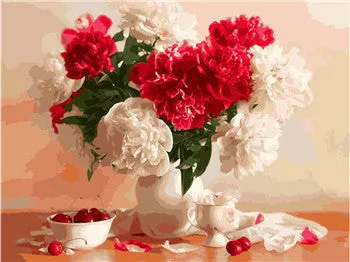 5D Diy Diamond Painting Cross Stitch Red Floral Vase Crystal Needlework Diamond Embroidery Flower Full Square Diamond Decorative