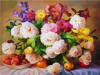 5D Diy Diamond Painting Cross Stitch Red Floral Vase Crystal Needlework Diamond Embroidery Flower Full Square Diamond Decorative