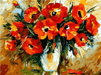 5D Diy Diamond Painting Cross Stitch Red Floral Vase Crystal Needlework Diamond Embroidery Flower Full Square Diamond Decorative