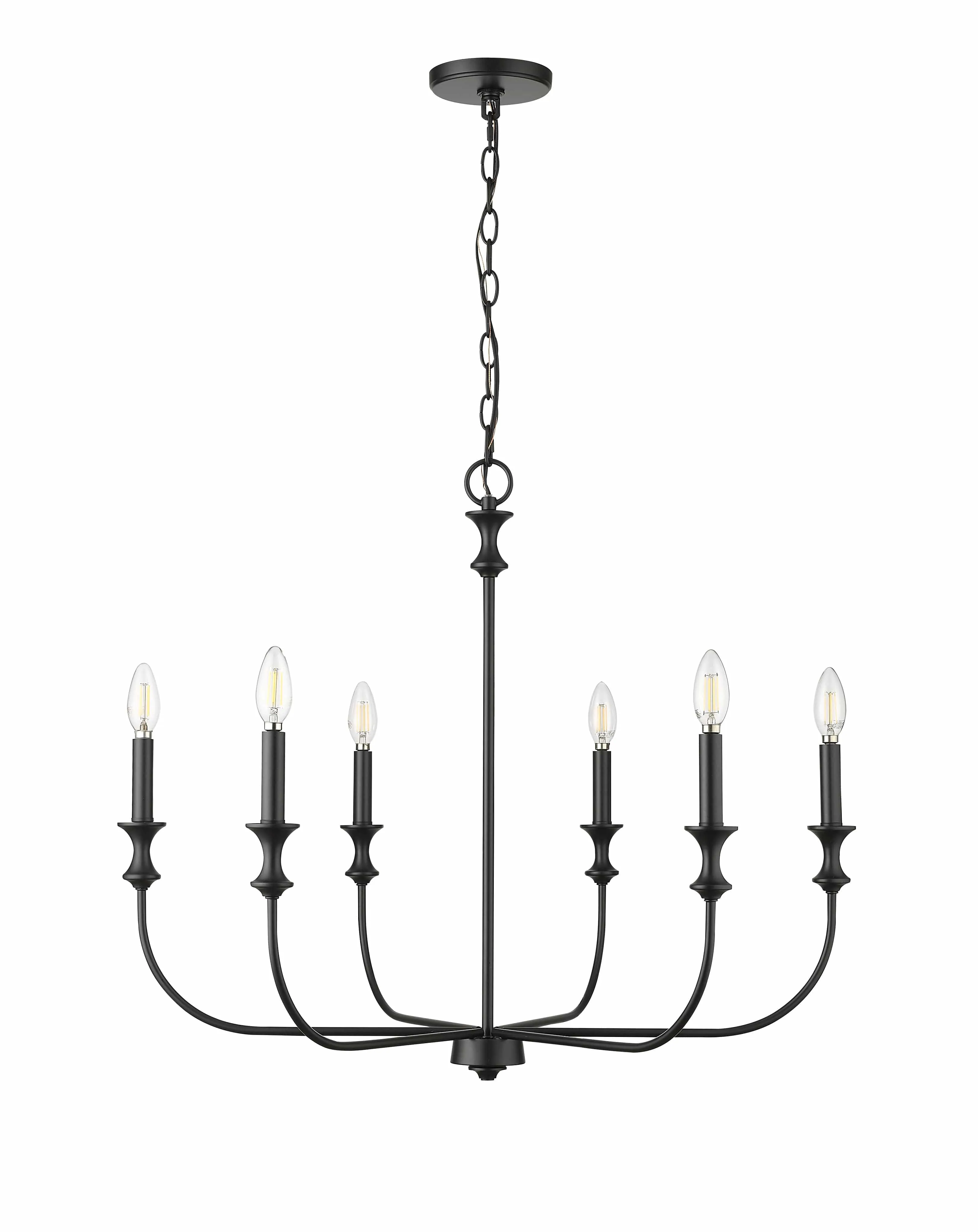 6 Lamps Savanne Chandelier - Matte Black - 28.25in Diameter - E12 Candelabra Base