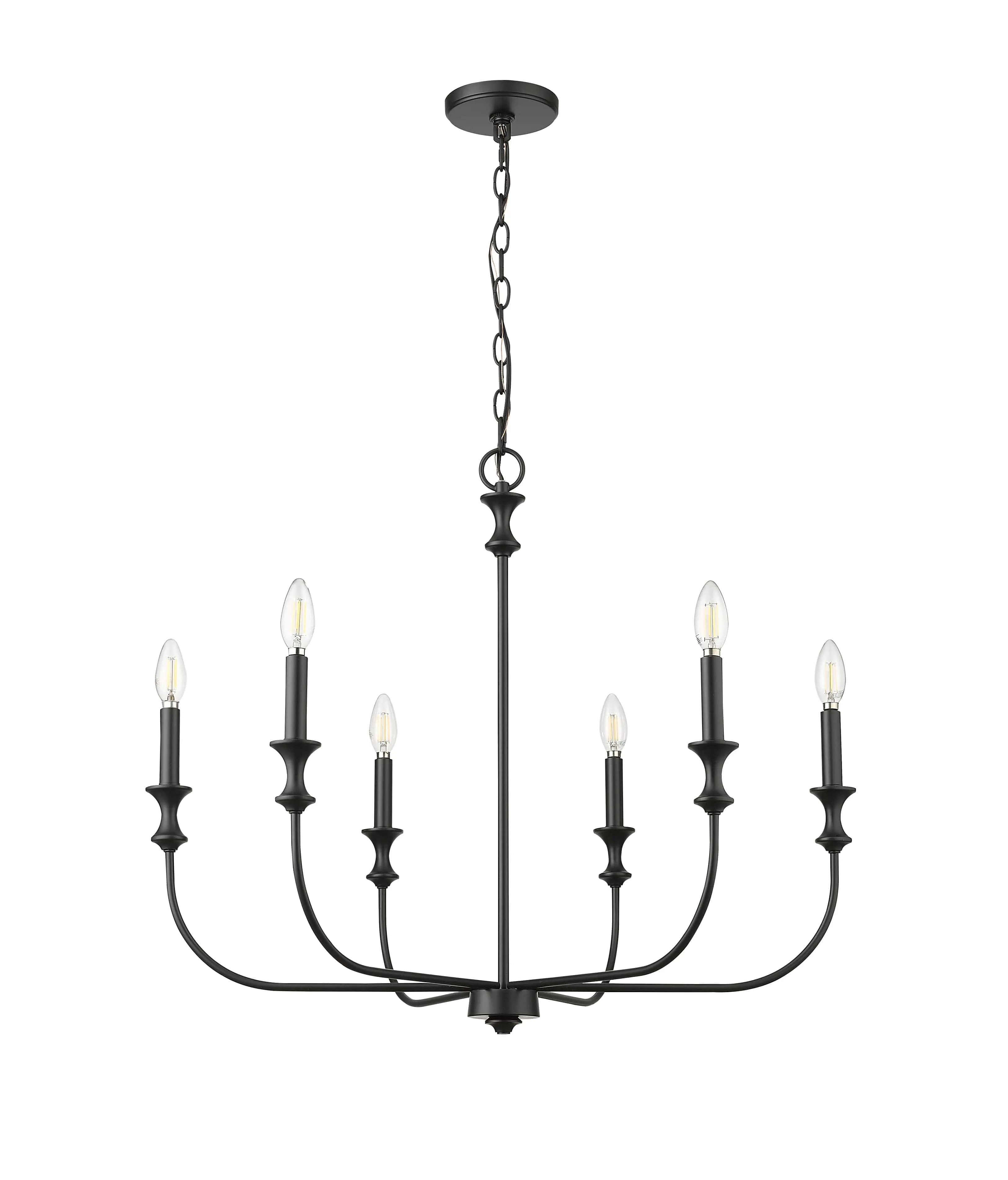 6 Lamps Savanne Chandelier - Matte Black - 28.25in Diameter - E12 Candelabra Base