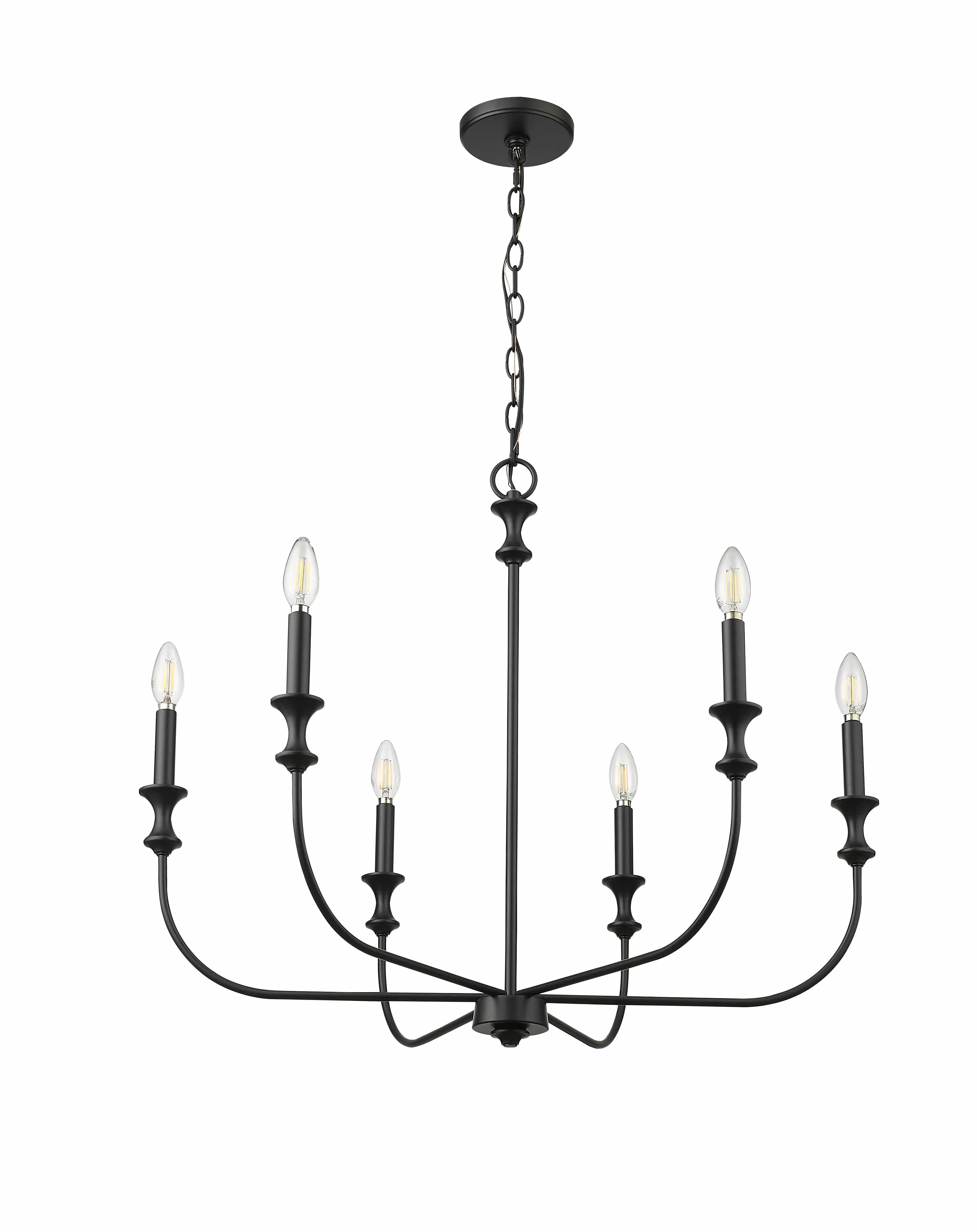 6 Lamps Savanne Chandelier - Matte Black - 28.25in Diameter - E12 Candelabra Base