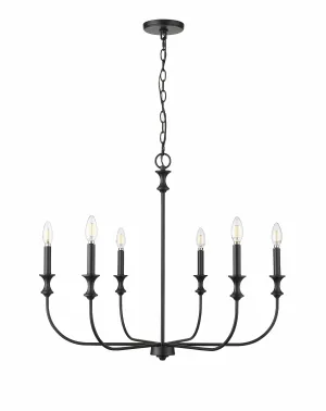 6 Lamps Savanne Chandelier - Matte Black - 28.25in Diameter - E12 Candelabra Base