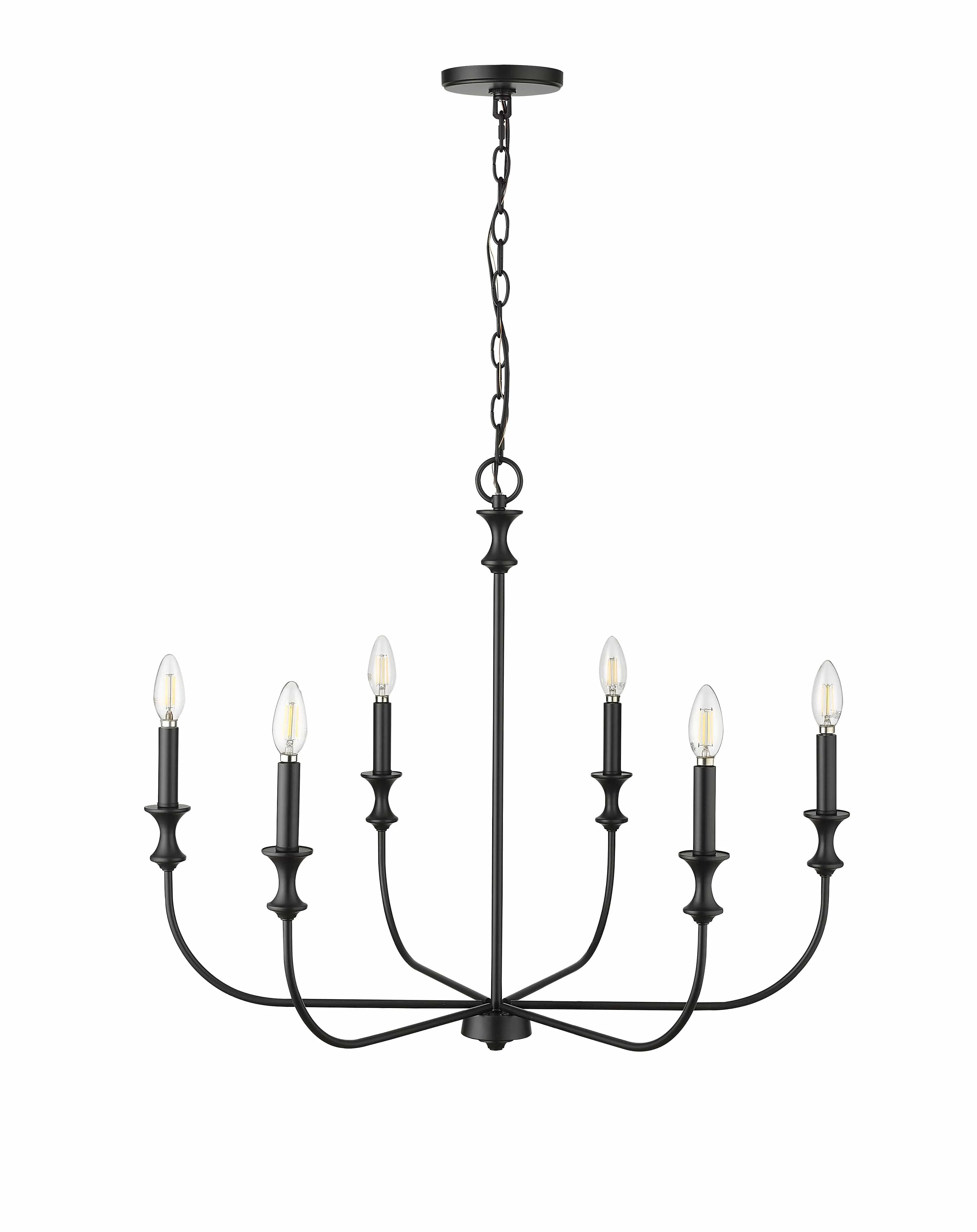 6 Lamps Savanne Chandelier - Matte Black - 28.25in Diameter - E12 Candelabra Base