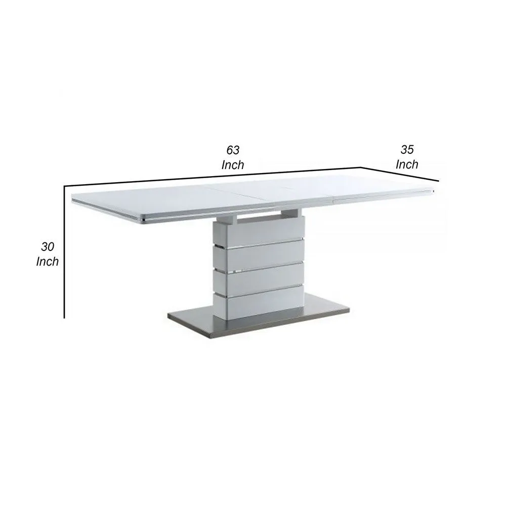 63-79 Inch Dining Table, Butterfly Extension Leaf, Chrome Trim, MDF, White By Casagear Home
