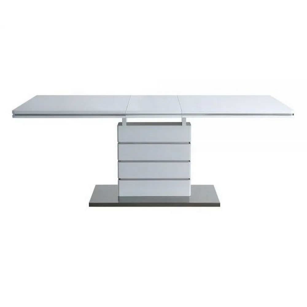 63-79 Inch Dining Table, Butterfly Extension Leaf, Chrome Trim, MDF, White By Casagear Home