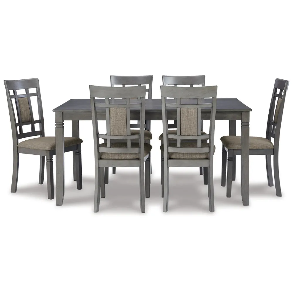 7 Piece Dining Table Set, Lattice Back Chairs, Light Gray Wood, Polyester By Casagear Home