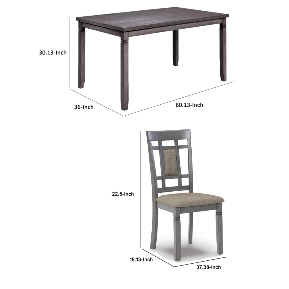 7 Piece Dining Table Set, Lattice Back Chairs, Light Gray Wood, Polyester By Casagear Home