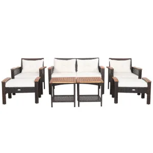 7 Pieces Patio Rattan Cushioned Conversation Furniture Set