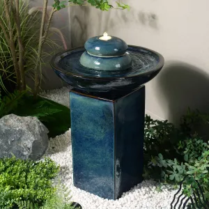 79586-02-BB -  Blue Ceramic Fountain with Submersible Pump and Warm White LED Lights