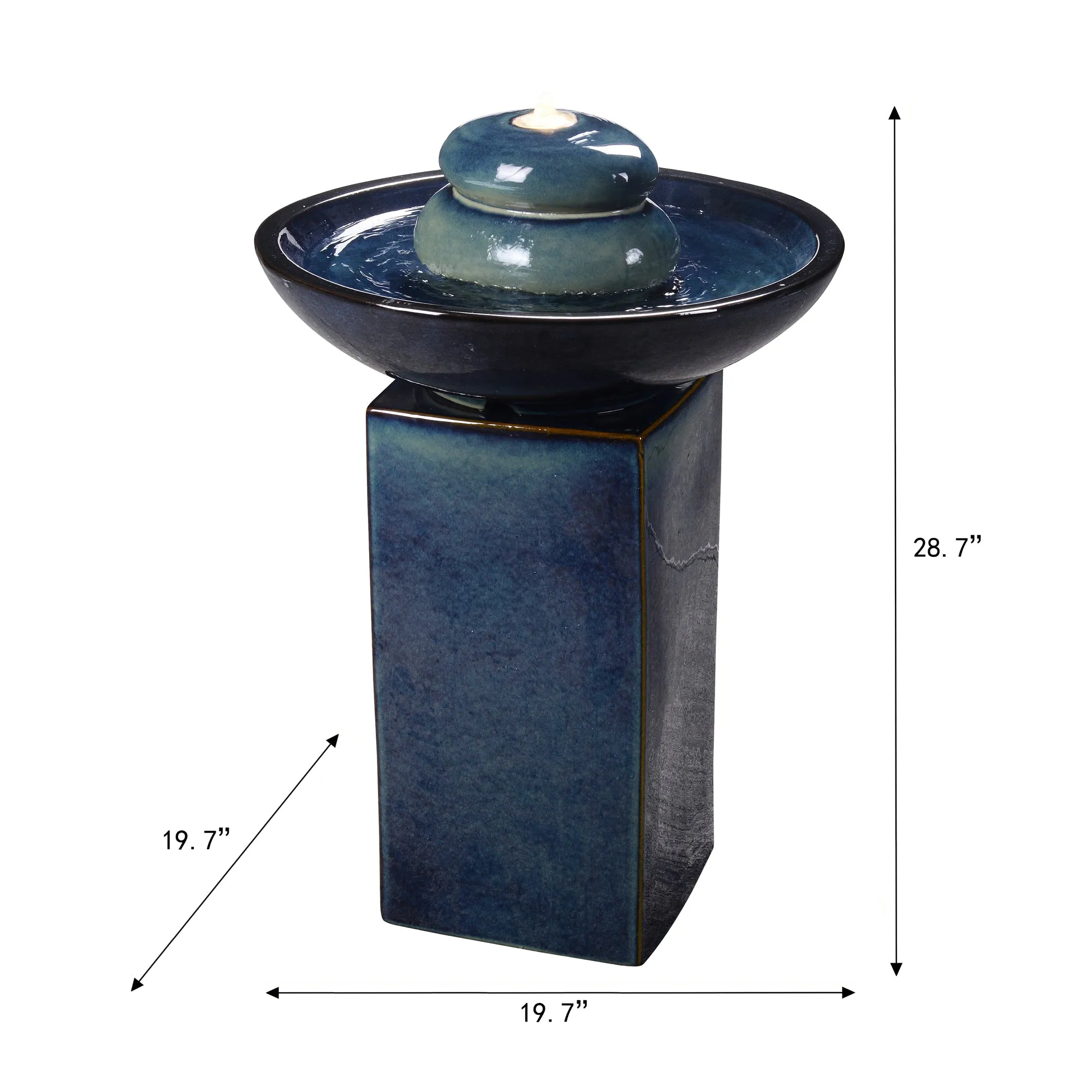 79586-02-BB -  Blue Ceramic Fountain with Submersible Pump and Warm White LED Lights