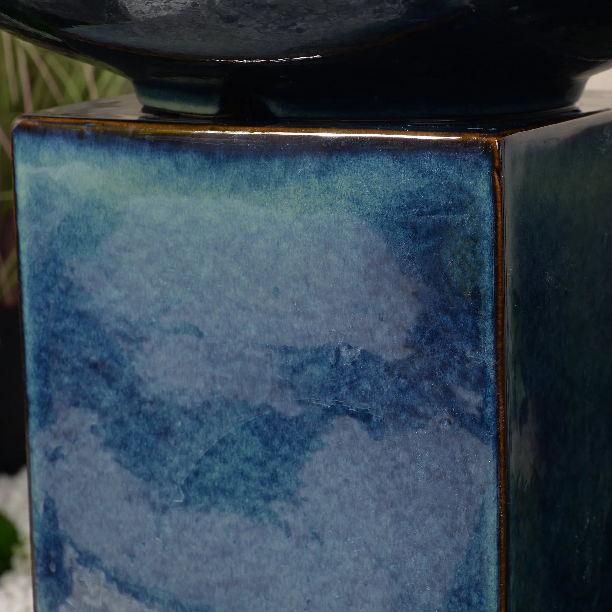 79586-02-BB -  Blue Ceramic Fountain with Submersible Pump and Warm White LED Lights