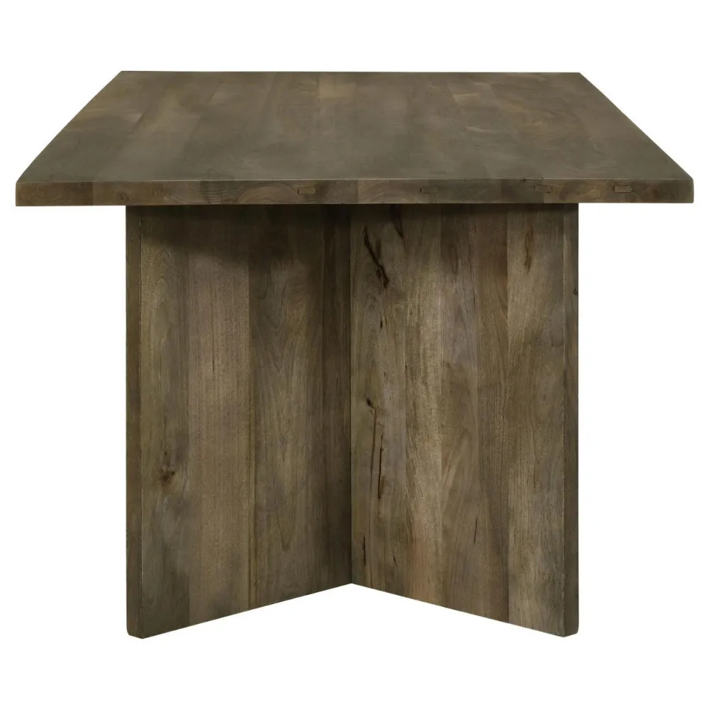 80 Inch Dining Table, Rectangular, Brown Mango Wood, Double V Shaped Base By Casagear Home
