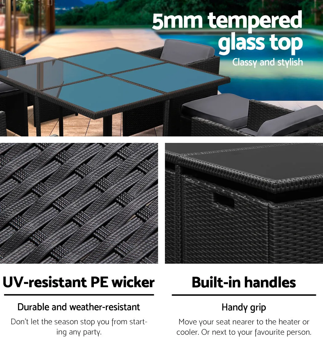 9-Piece UV Resistant Wicker Outdoor Dining Set - Gardeon
