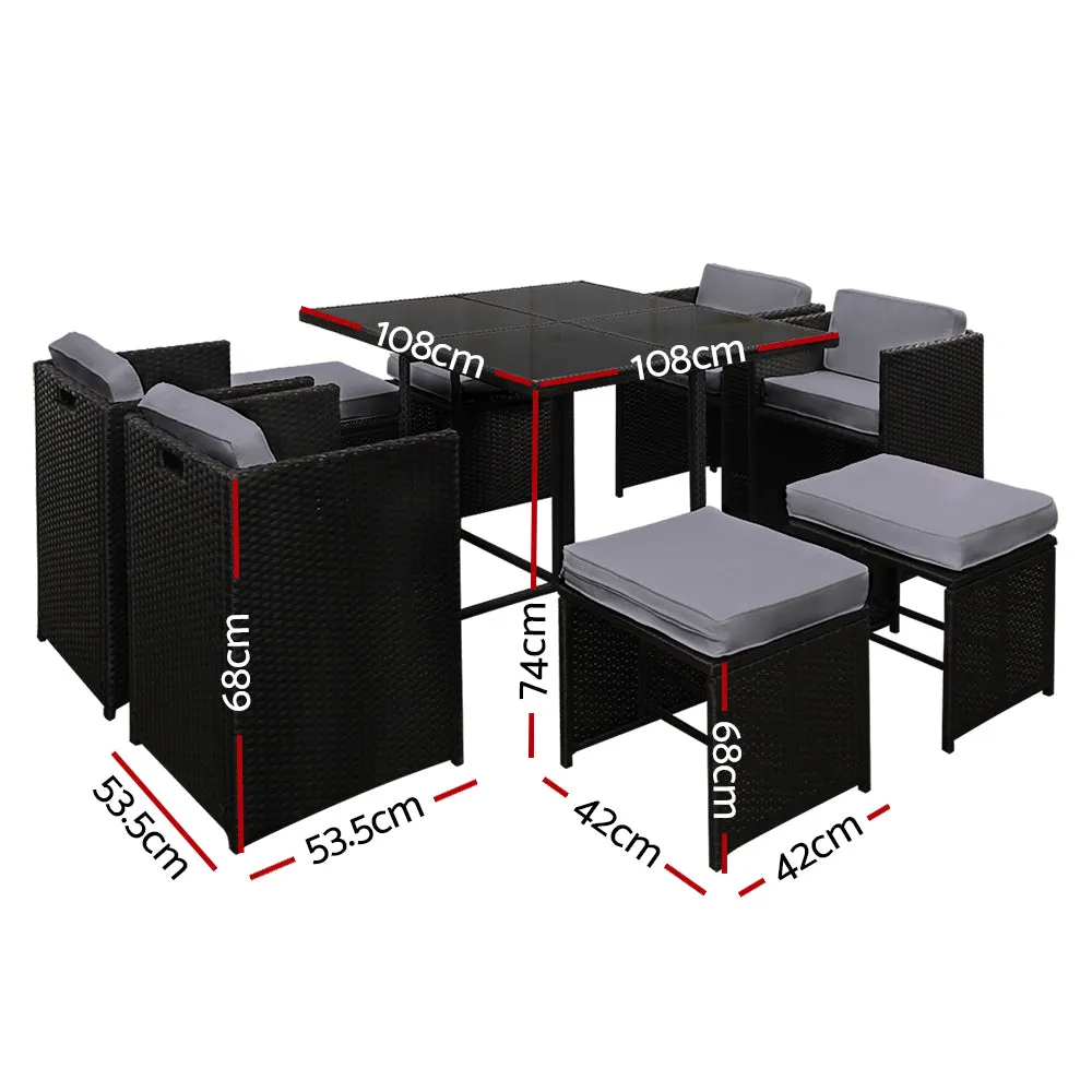 9-Piece UV Resistant Wicker Outdoor Dining Set - Gardeon
