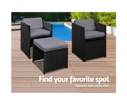 9 Piece Wicker Outdoor Dining Set - Black & Grey