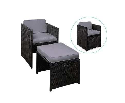 9 Piece Wicker Outdoor Dining Set - Black & Grey