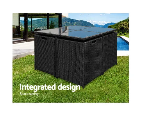 9 Piece Wicker Outdoor Dining Set - Black & Grey