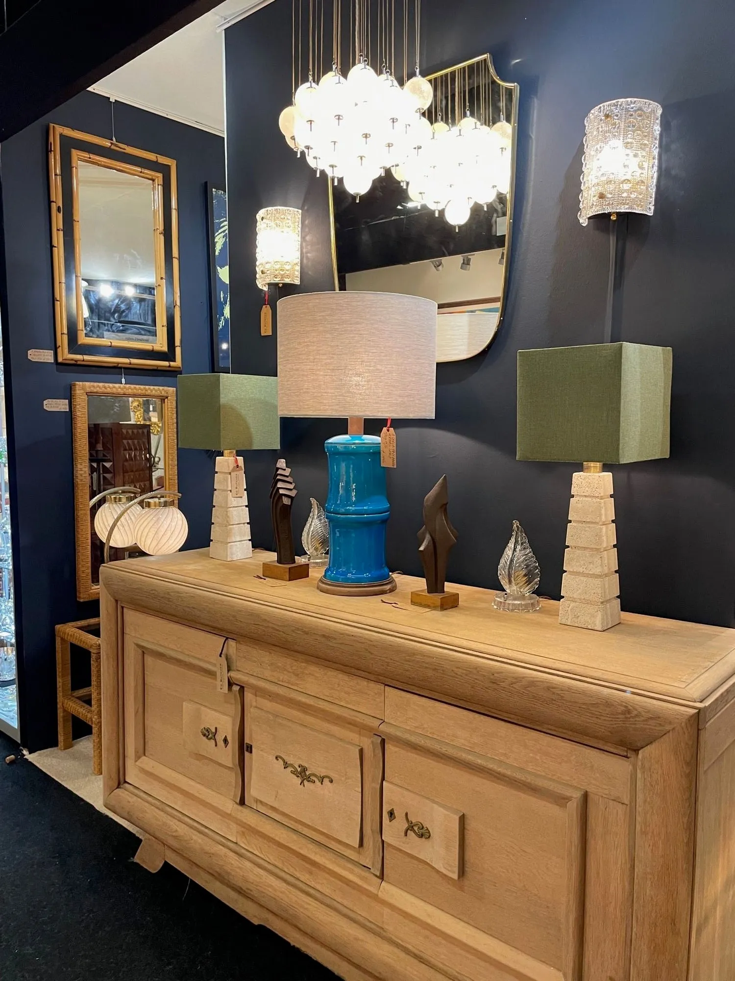 A pair of large 1970s Italian grooved travertine lamps with brass fittings and new bespoke shades