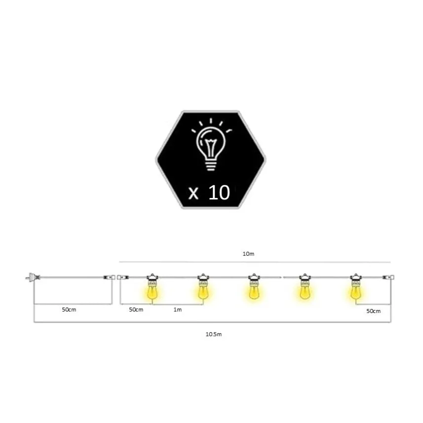 A60 Clear Bulb | 10m 10 Bulbs | Flush Mount Dimmable Festoon Lights