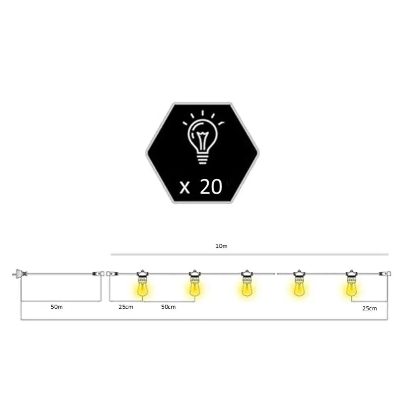 A60 Clear Bulb | 10m 20 Bulbs | Drop Hang Dimmable Festoon Lights