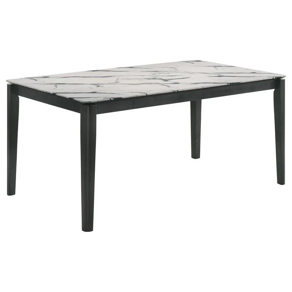 Abi 63 Inch Dining Table, 6 Seater, Beveled Top, Faux Marble Finish, Gray By Casagear Home
