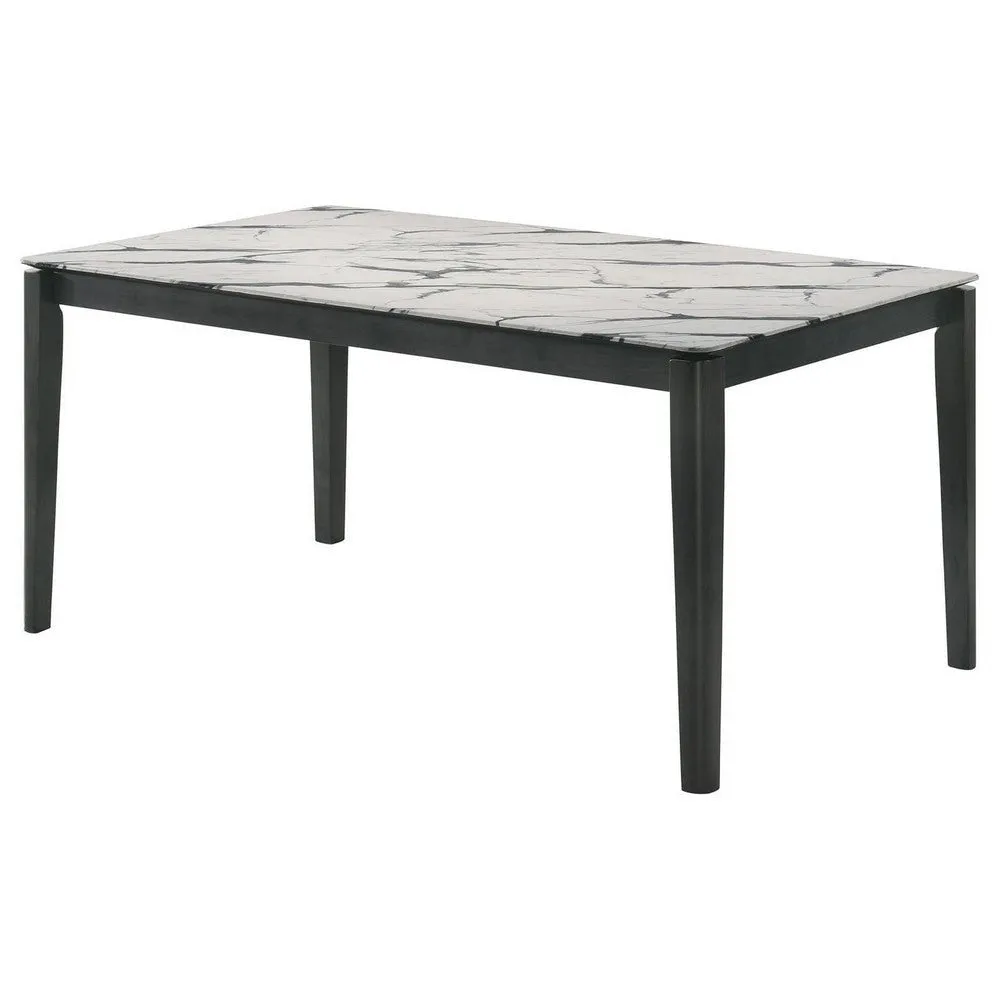 Abi 63 Inch Dining Table, 6 Seater, Beveled Top, Faux Marble Finish, Gray By Casagear Home