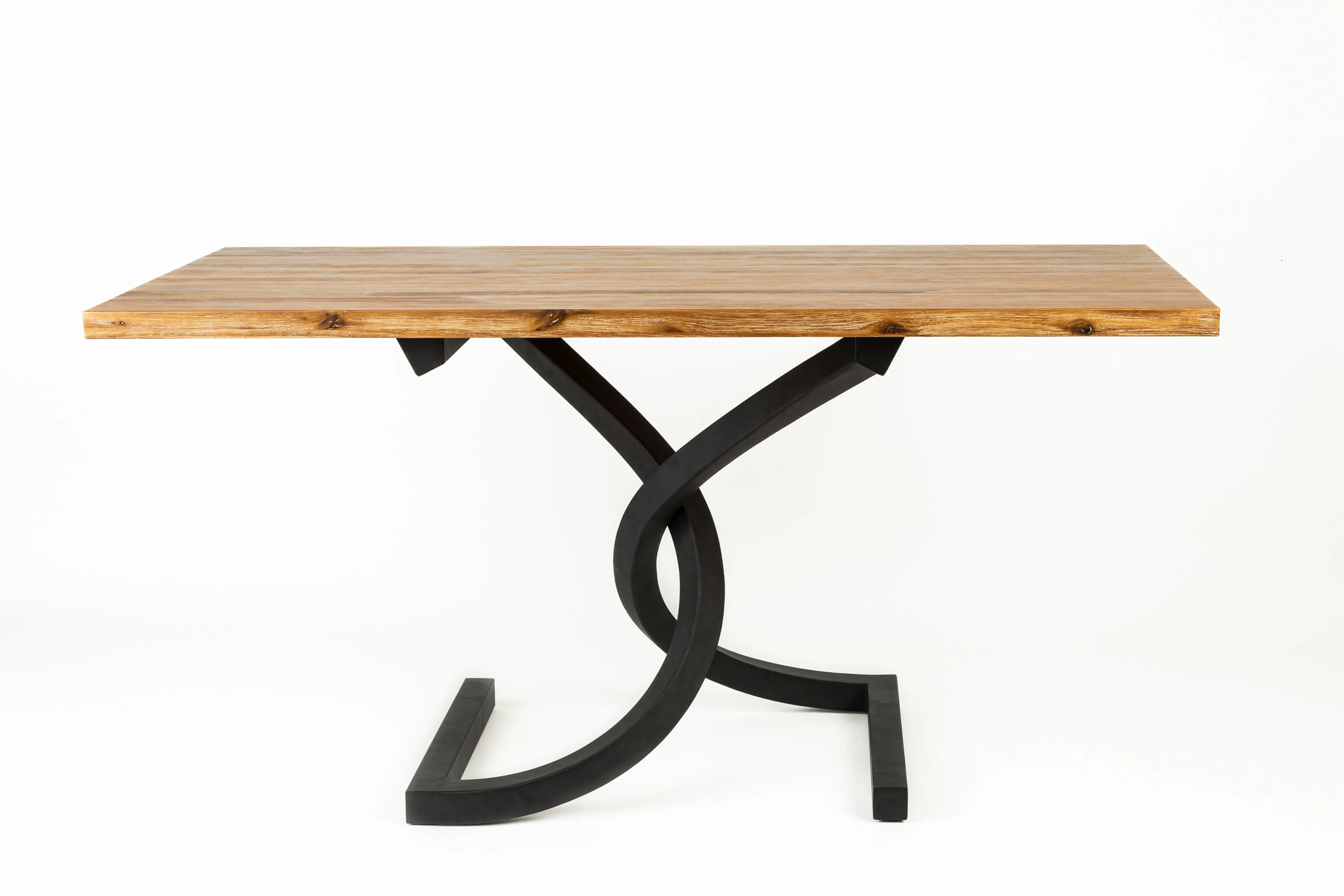 Acacia Wood Dining Table with Helix Twist Metal Pedestal Base