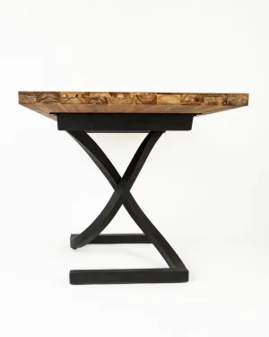 Acacia Wood Dining Table with Helix Twist Metal Pedestal Base