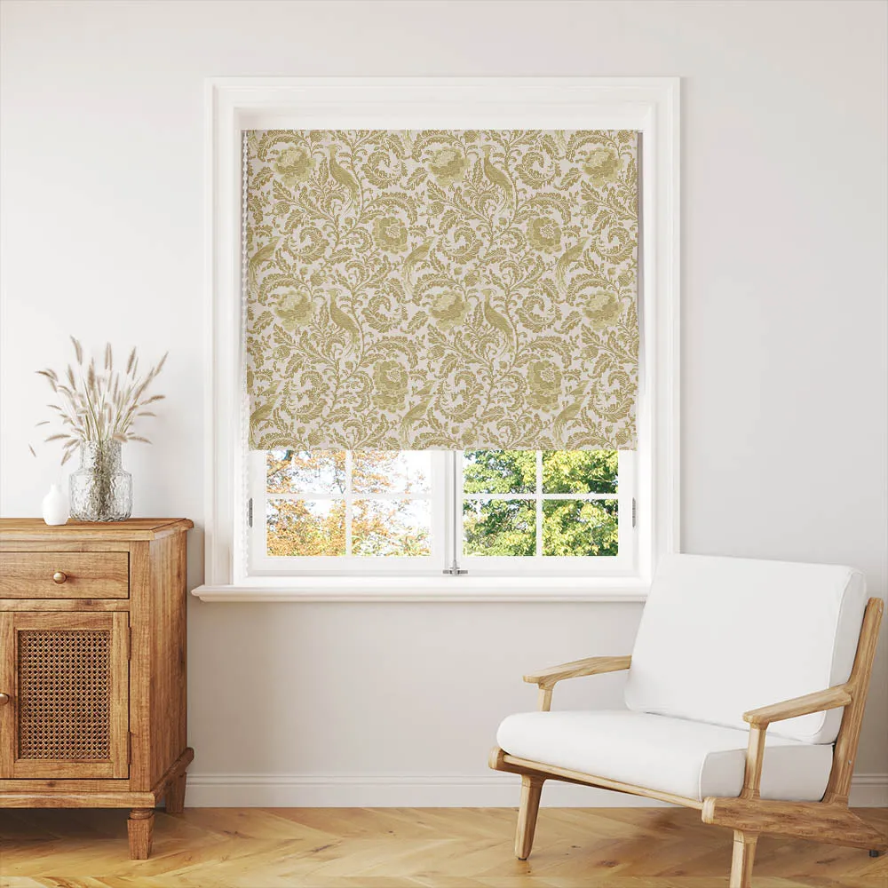 Acanthus Linen Curtain Fabric - Straw