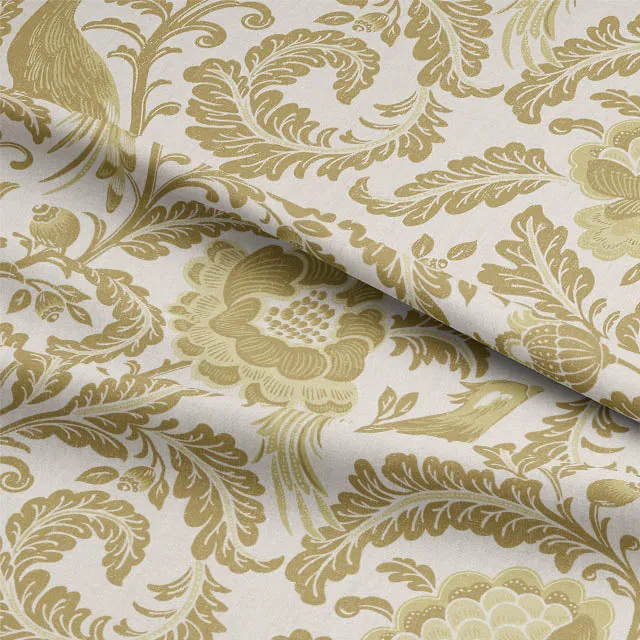 Acanthus Linen Curtain Fabric - Straw