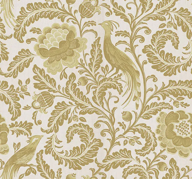 Acanthus Linen Curtain Fabric - Straw