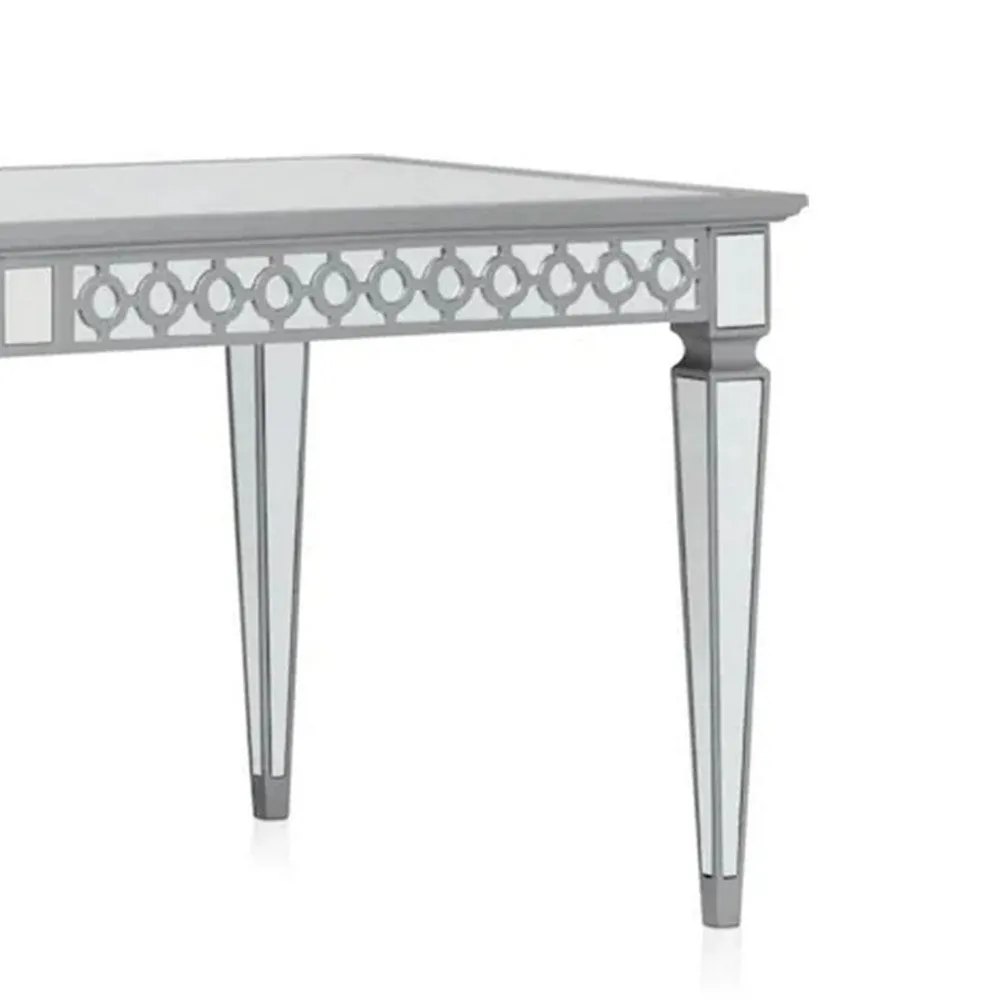 Ada 72-90 Inch Dining Table, Extendable Rectangular Top, Mirrored, Silver By Casagear Home
