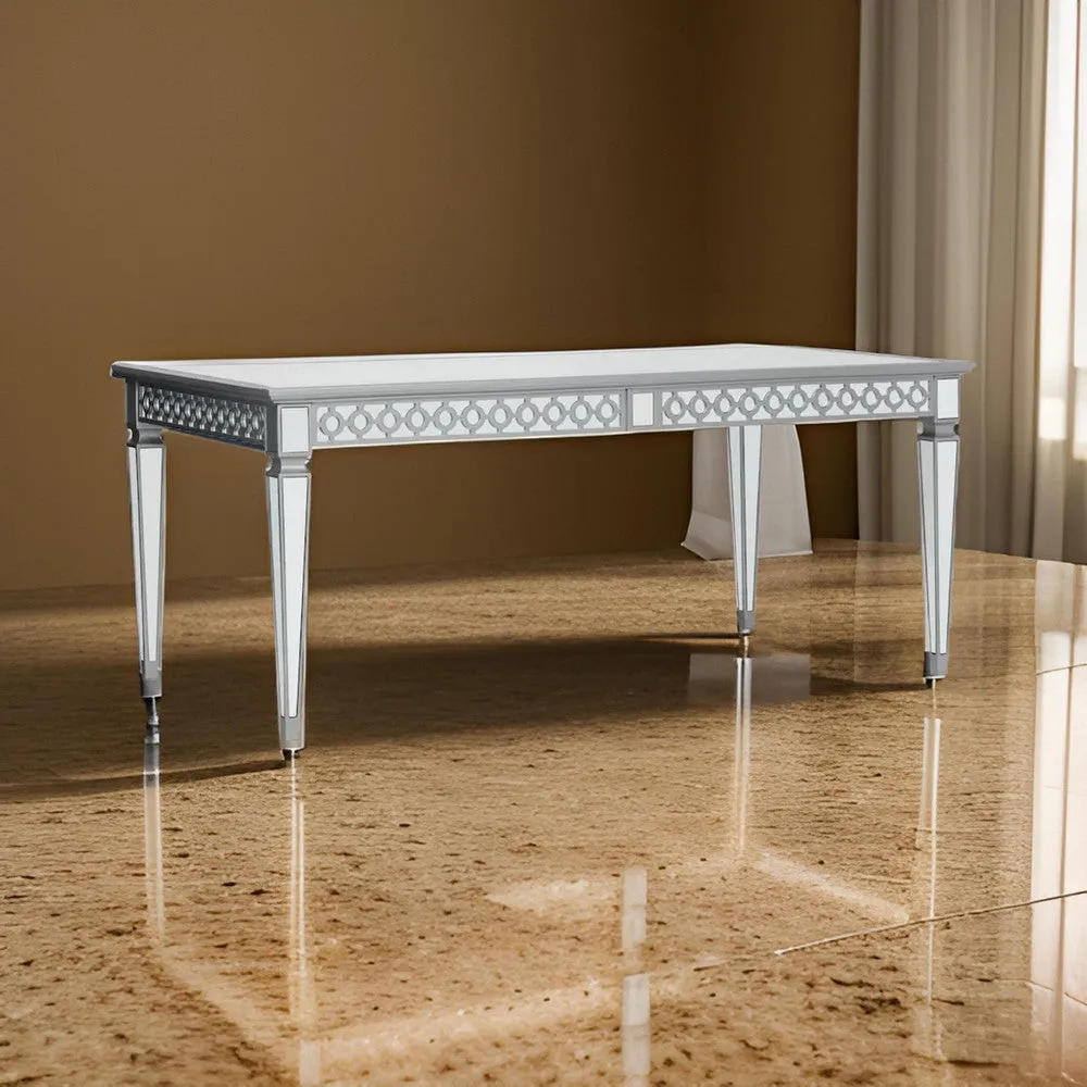 Ada 72-90 Inch Dining Table, Extendable Rectangular Top, Mirrored, Silver By Casagear Home