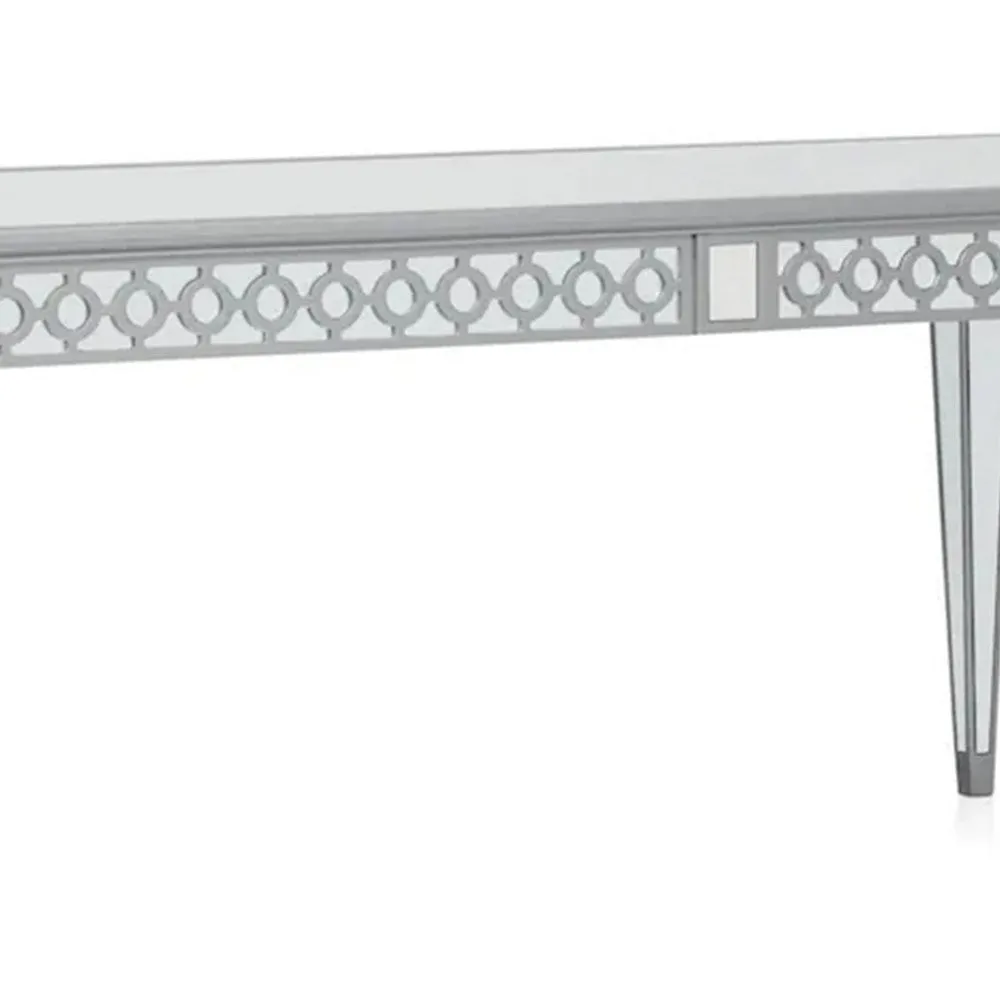 Ada 72-90 Inch Dining Table, Extendable Rectangular Top, Mirrored, Silver By Casagear Home