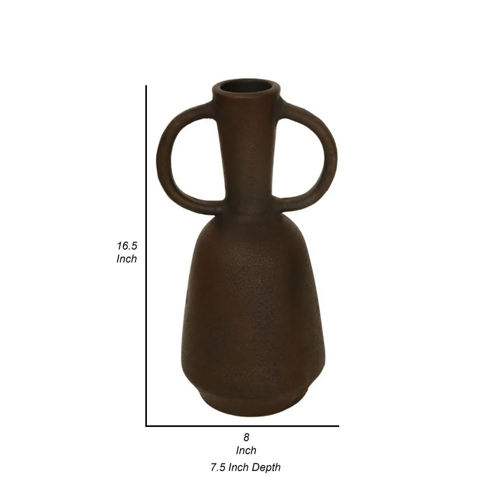 Adea Flower Vase, Antique Style Amphora Shape, Thin Neck, Brown Terracotta By Casagear Home