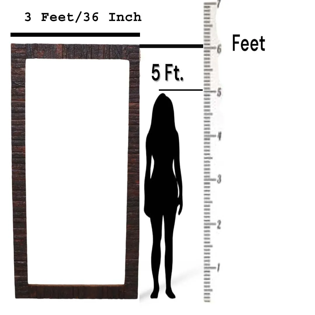 AESTHETIC DECOR Wooden Bark Wall Mirror Frame Solid Wood, Natural Finish | with Out Mirror | Size 6 * 3 ft Rectangular, Framed