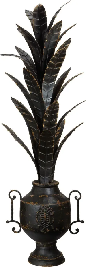 Aged Black Metal Foliage Urn