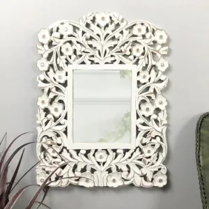 AH.WOODHANDICRAFTS Decorative Wooden`Wall Mirror with Floral Carving, 60 x 60 cm Without`miirror `