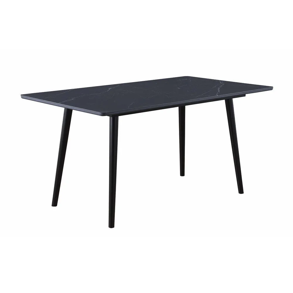 Aikya 60 Inch Dining Table, Black Sintered Stone, Tapered Metal Legs By Casagear Home