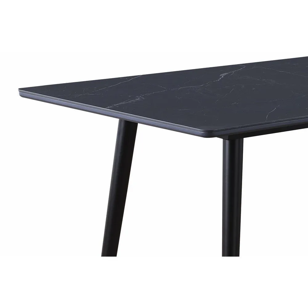 Aikya 60 Inch Dining Table, Black Sintered Stone, Tapered Metal Legs By Casagear Home