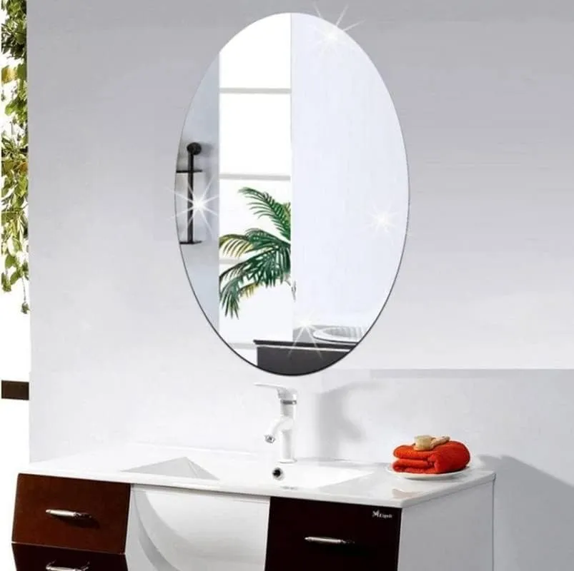 Air Son Oval Shape Wall Sticker Mirror Non-Glass Unbreakable Plastic Sheet for Bathroom, Bedroom, Drawing Room (20 X 30 cm)