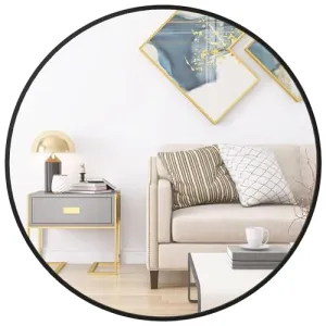 Al Kareem Handicraft Round Wall Mirror, 24-inch Large Circle Mirror, Black Metal Framed, Wall-Mounted, Decorative for Vanity, Bedroom, Living Room, Entryway