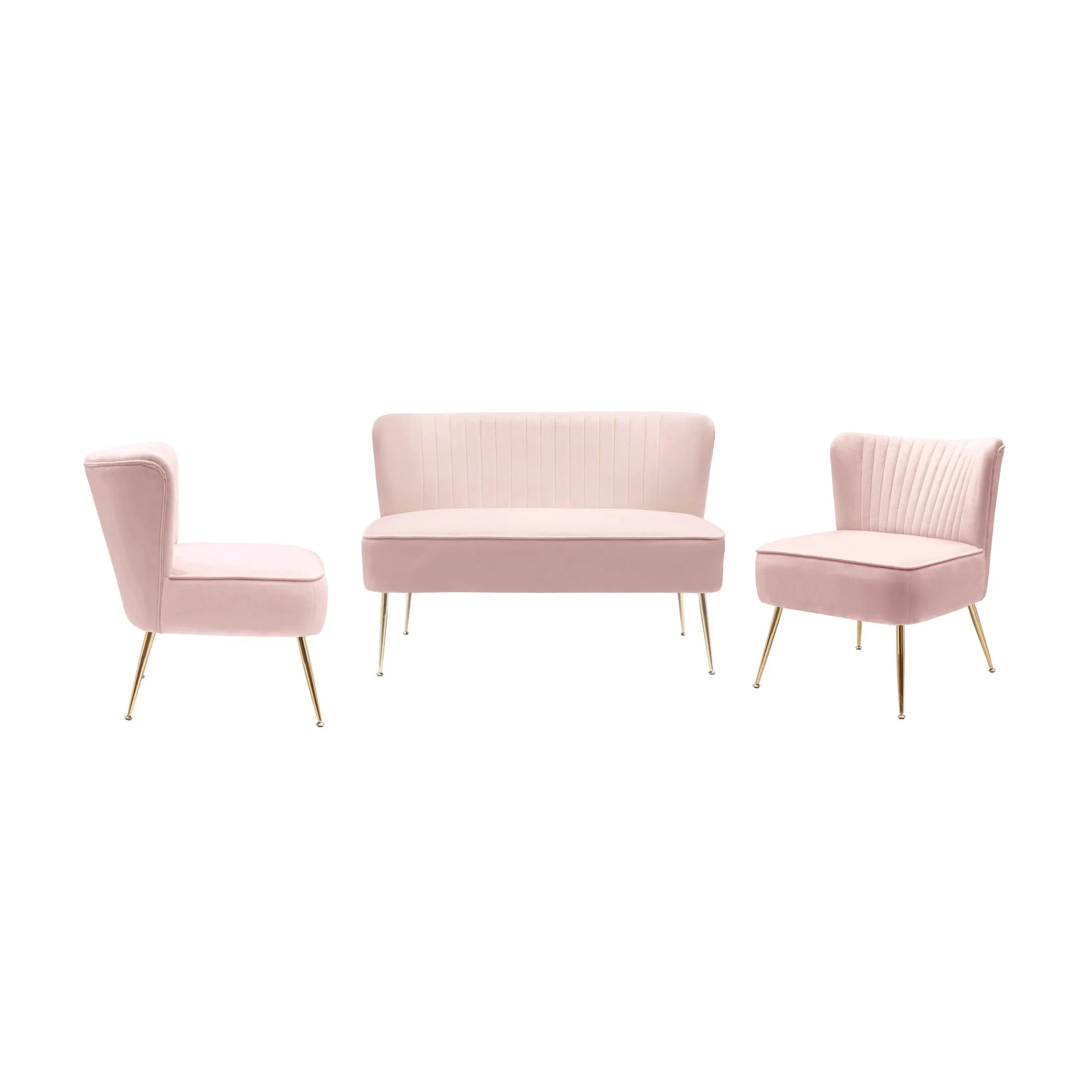 Alaia Mid Century Modern Upholstered Tufted Velvet Loveseat Sofa and 25" Accent Chair 3-Piece Set